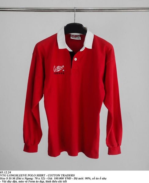  03.12.24 - VTG LONGSLEEVE POLO SHIRT - COTTON TRADERS 