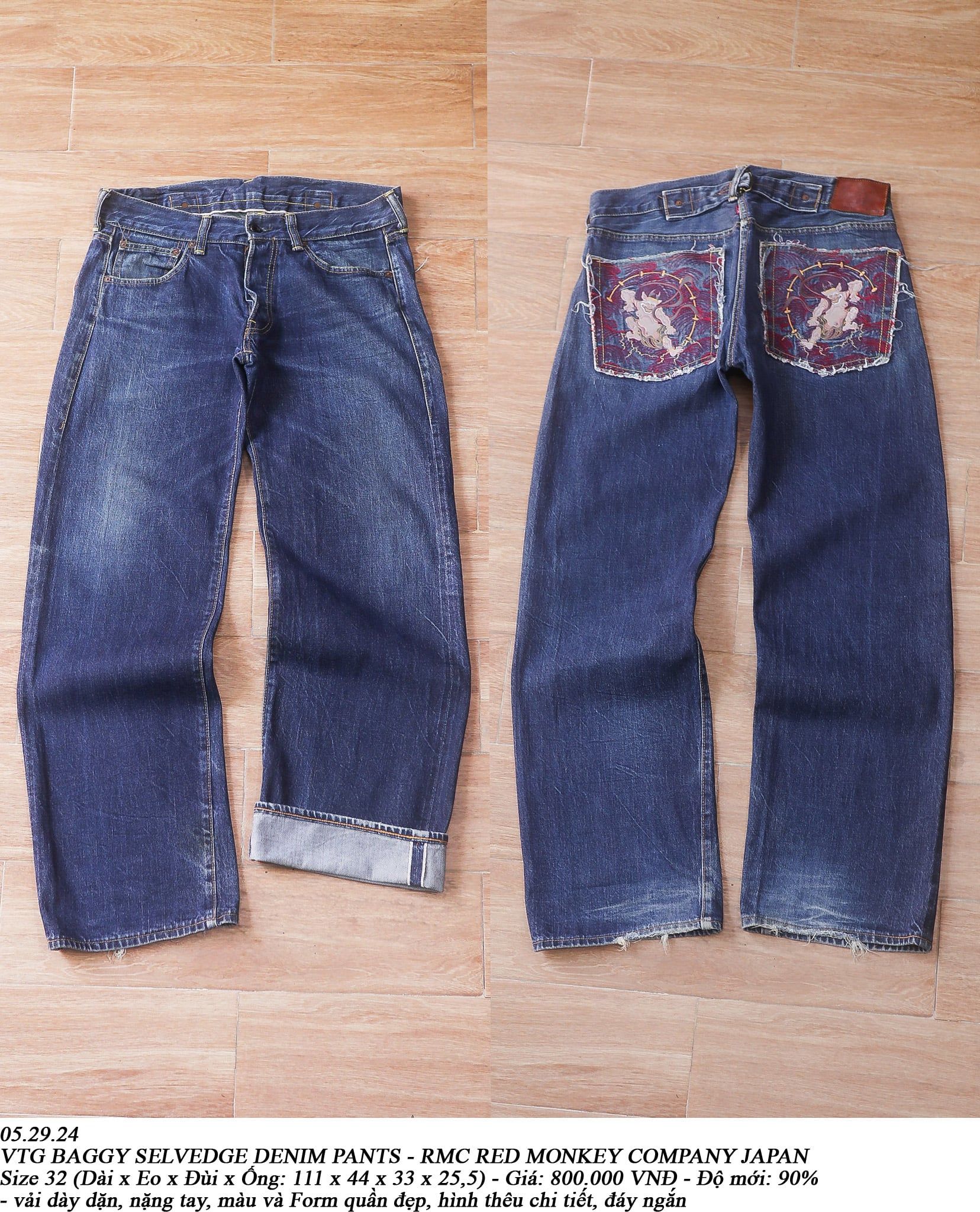  05.29.24 - VTG BAGGY SELVEDGE DENIM PANTS - RMC RED MONKEY COMPANY JAPAN 