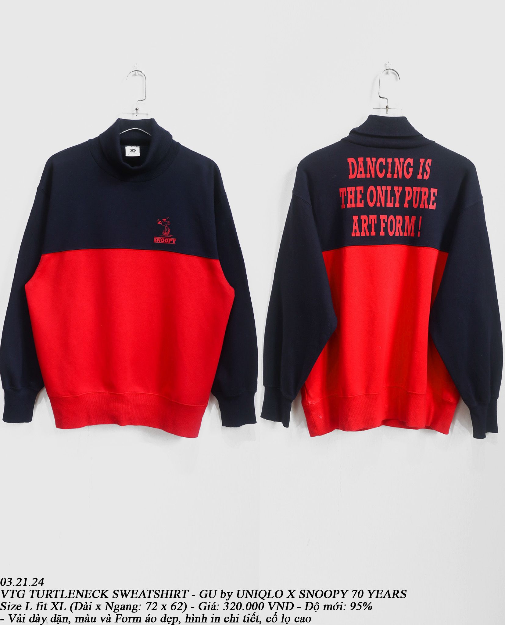  03.21.24 - VTG TURTLENECK SWEATSHIRT - GU by UNIQLO X SNOOPY 70 YEARS 