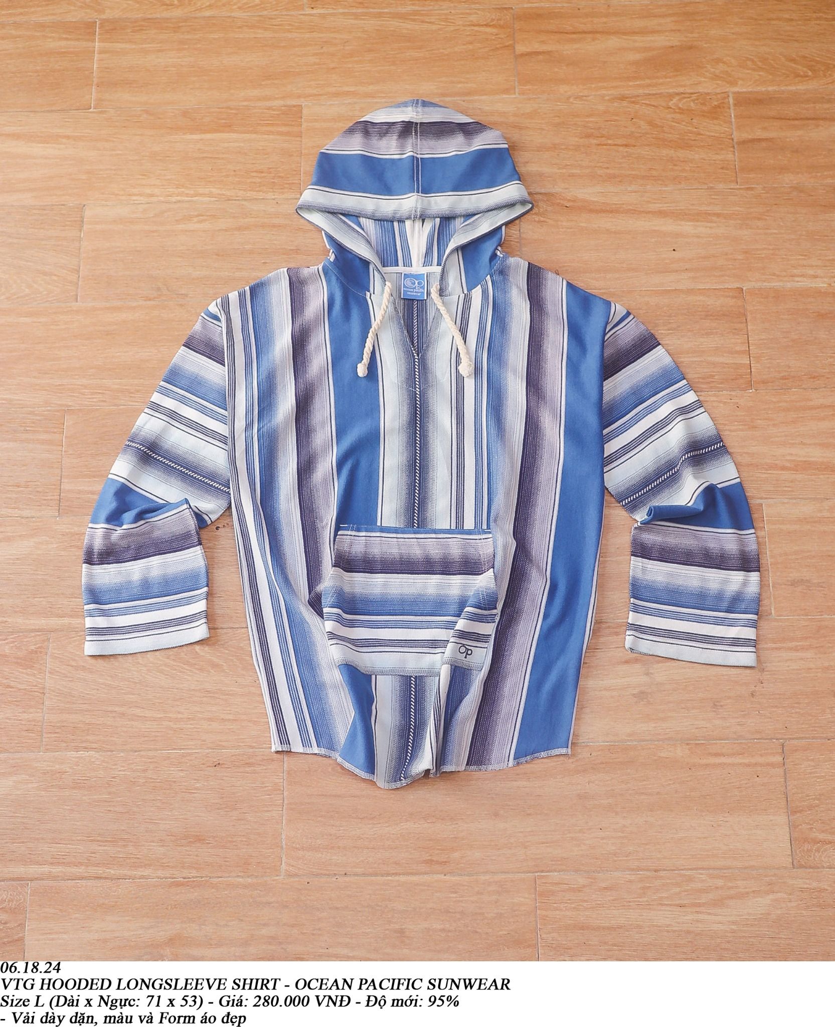  06.18.24 - VTG HOODED LONGSLEEVE SHIRT - OCEAN PACIFIC SUNWEAR 