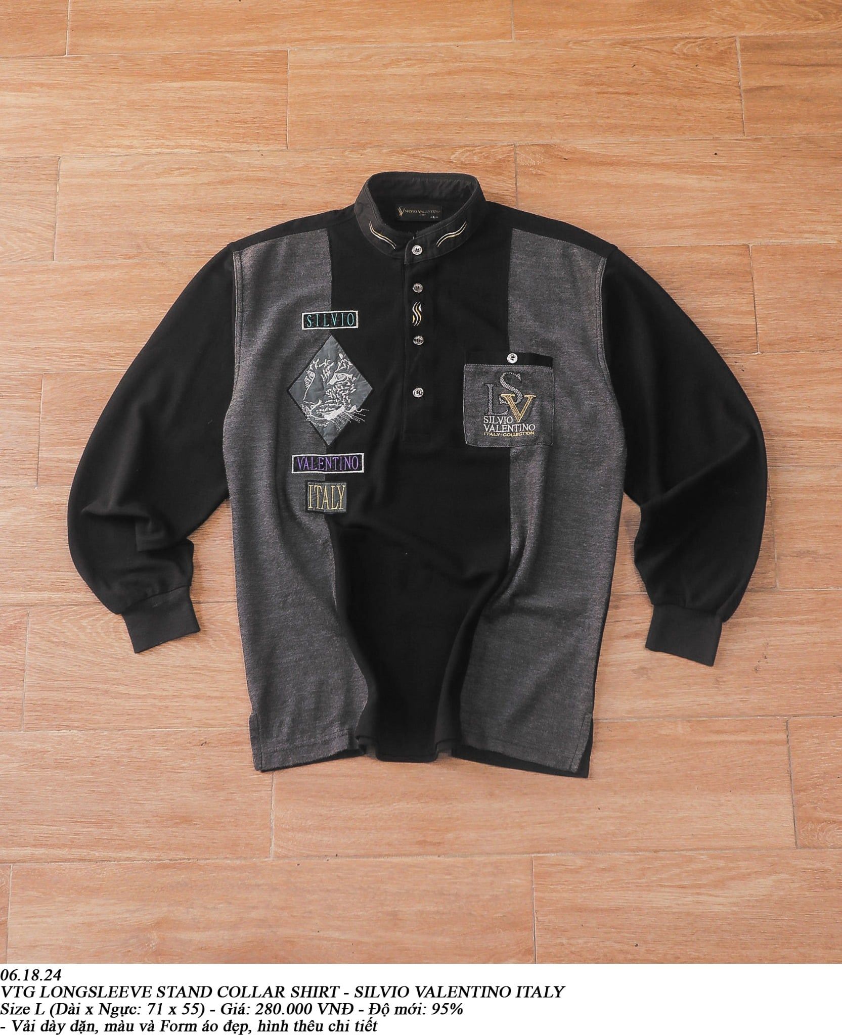  06.18.24 - VTG LONGSLEEVE STAND COLLAR SHIRT - SILVIO VALENTINO ITALY 