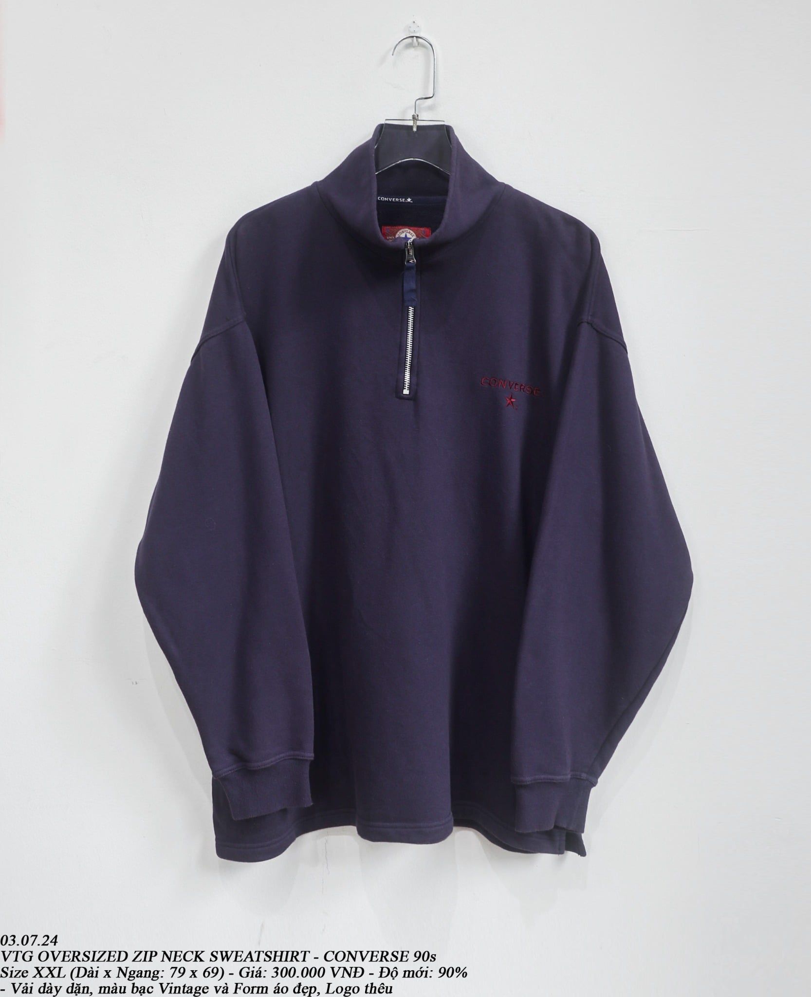  03.07.24 - VTG OVERSIZED ZIP NECK SWEATSHIRT - CONVERSE 90s 