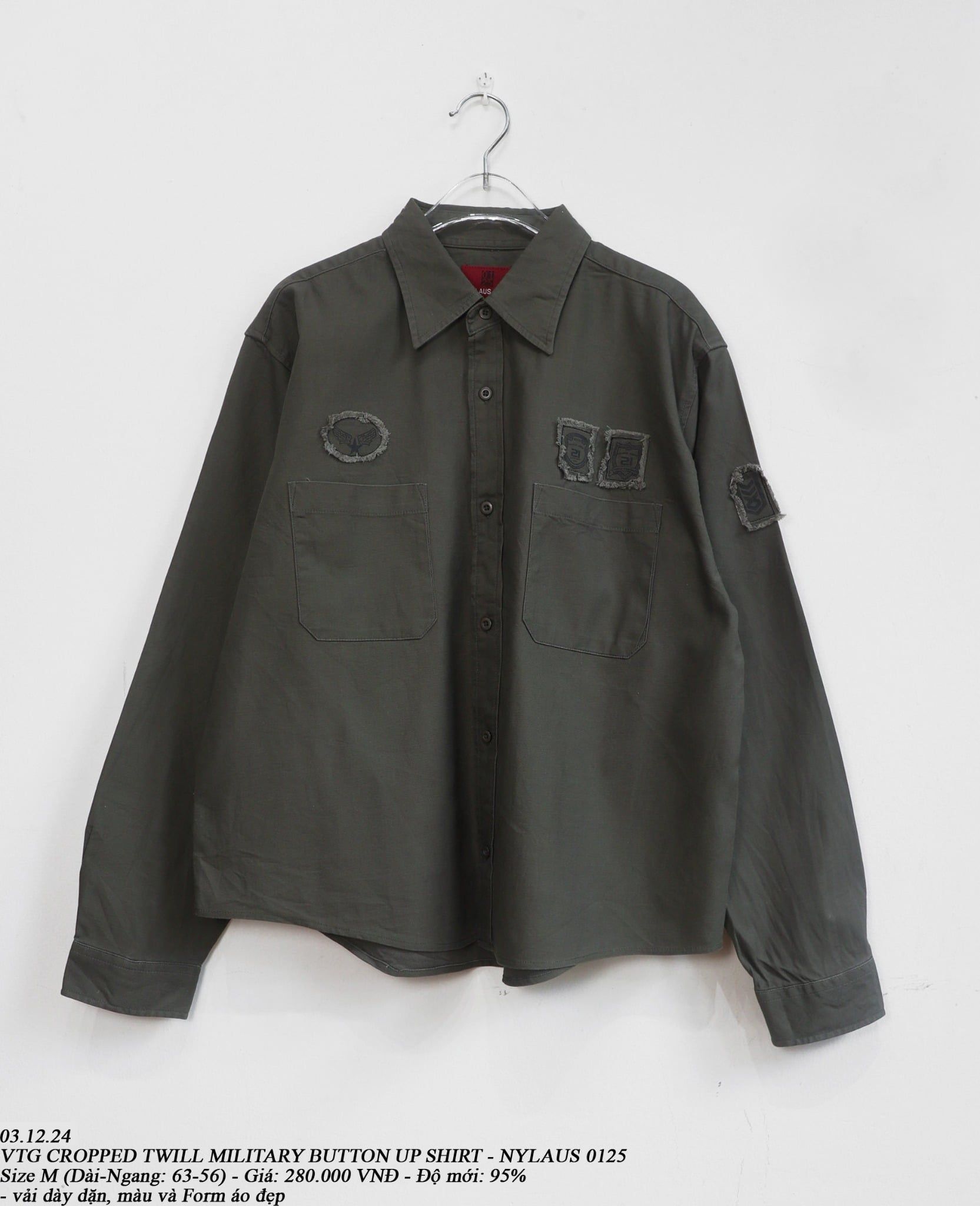  03.12.24 - VTG CROPPED TWILL MILITARY  BUTTON UP SHIRT - NYLAUS 0125 