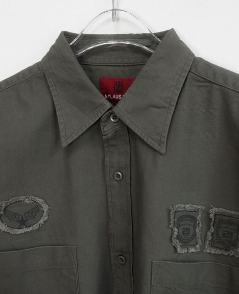  03.12.24 - VTG CROPPED TWILL MILITARY  BUTTON UP SHIRT - NYLAUS 0125 