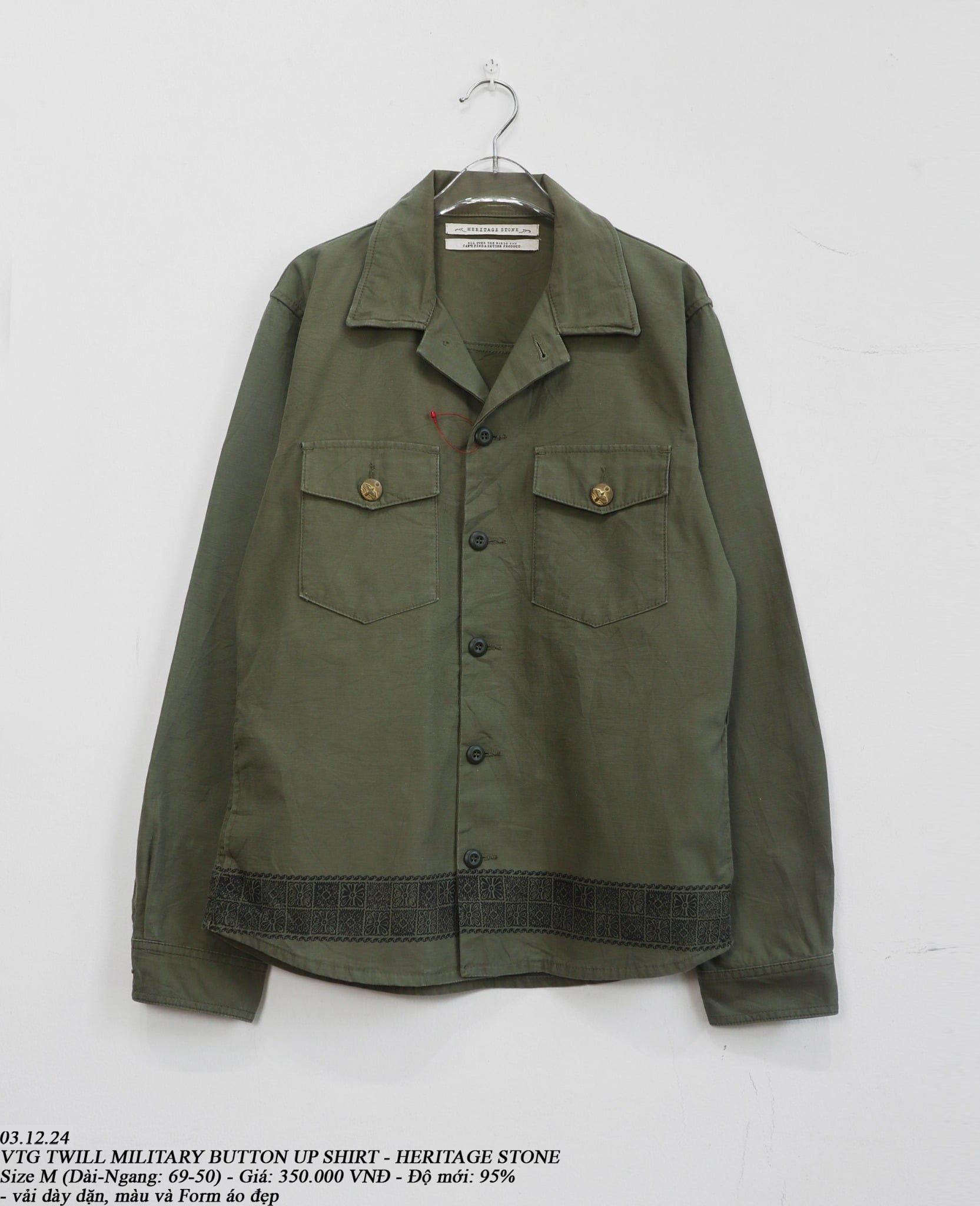  03.12.24 - VTG TWILL MILITARY BUTTON UP SHIRT - HERITAGE STONE 