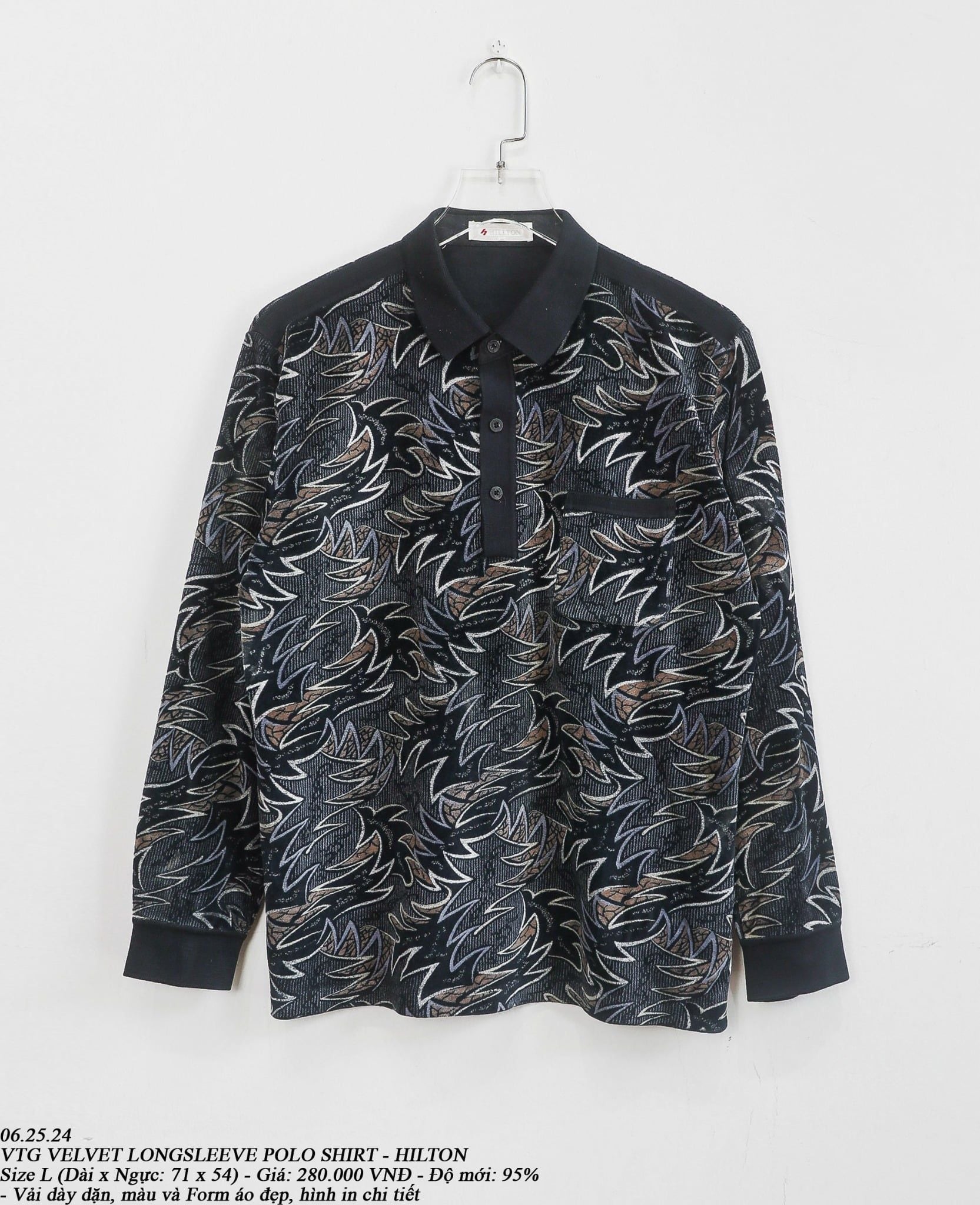  06.25.24 - VTG VELVET LONGSLEEVE SHIRT - HILTON 