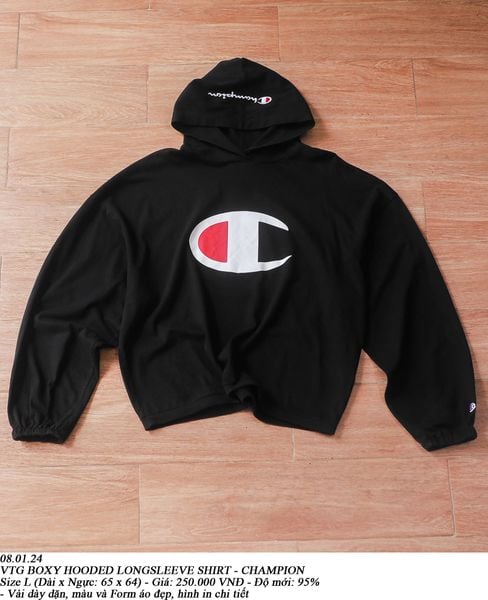  08.01.24 - VTG BOXY HOODED LONGSLEEVE SHIRT- CHAMPION 