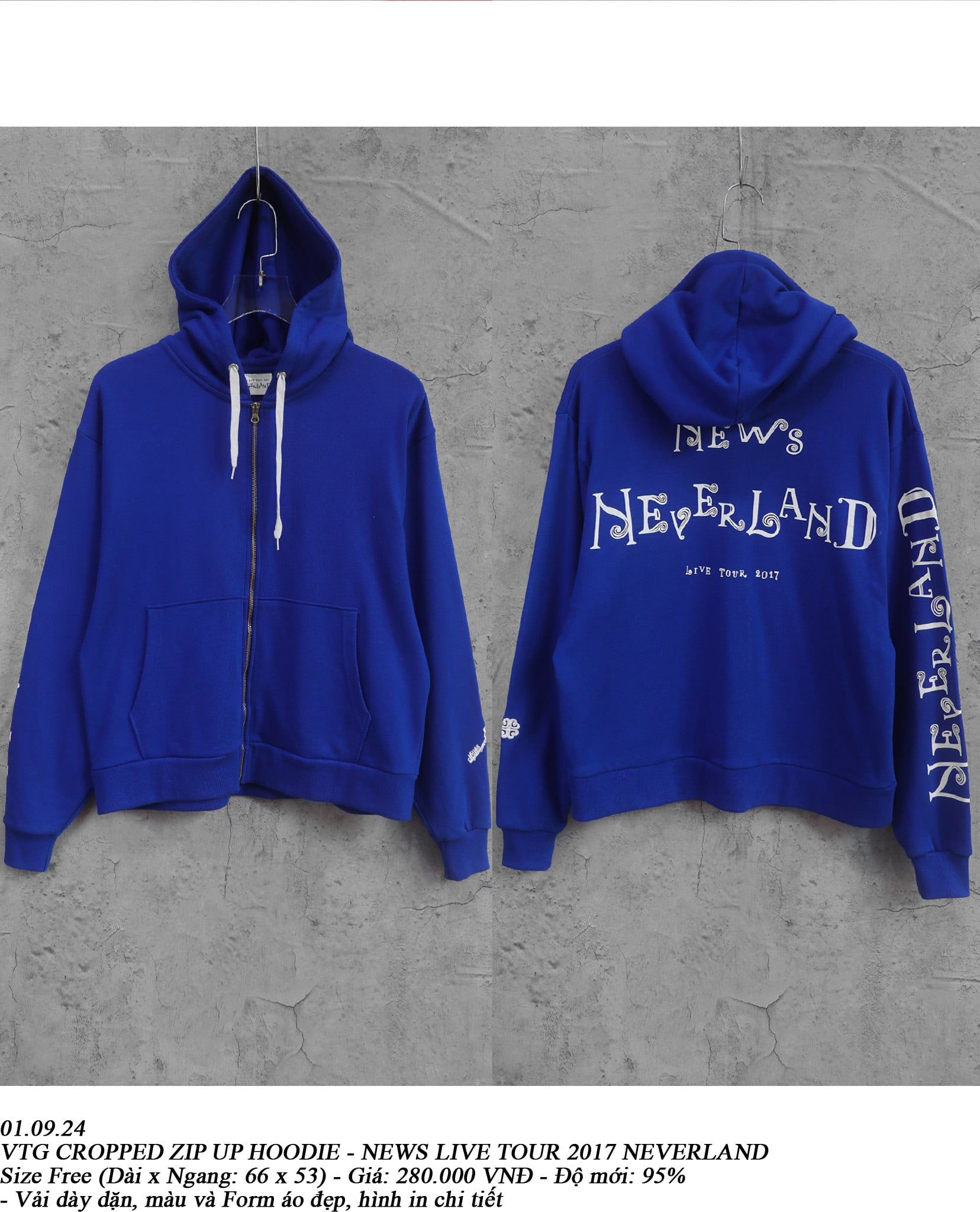  01.09.24 - VTG CROPPED ZIP UP HOODIE - NEWS LIVE TOUR 2017 NEVERLAND 