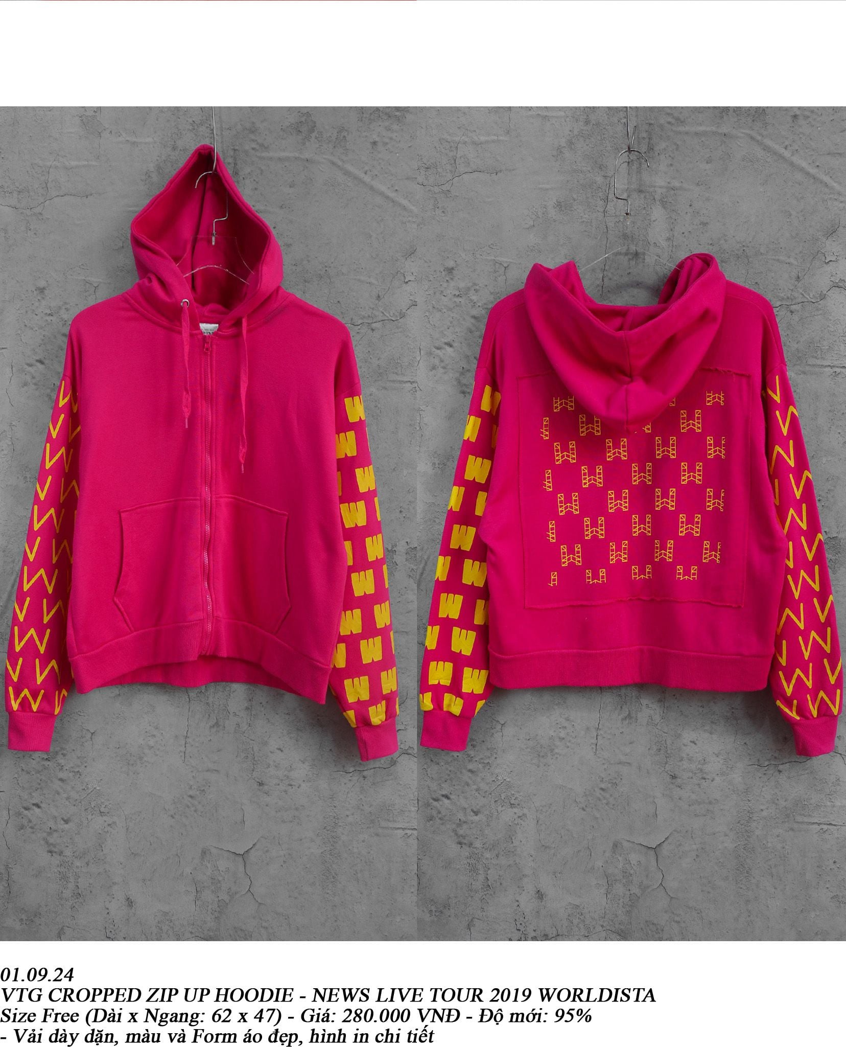  01.09.24 - VTG CROPPED ZIP UP HOODIE - NEWS LIVE TOUR 2019 WORLDISTA 