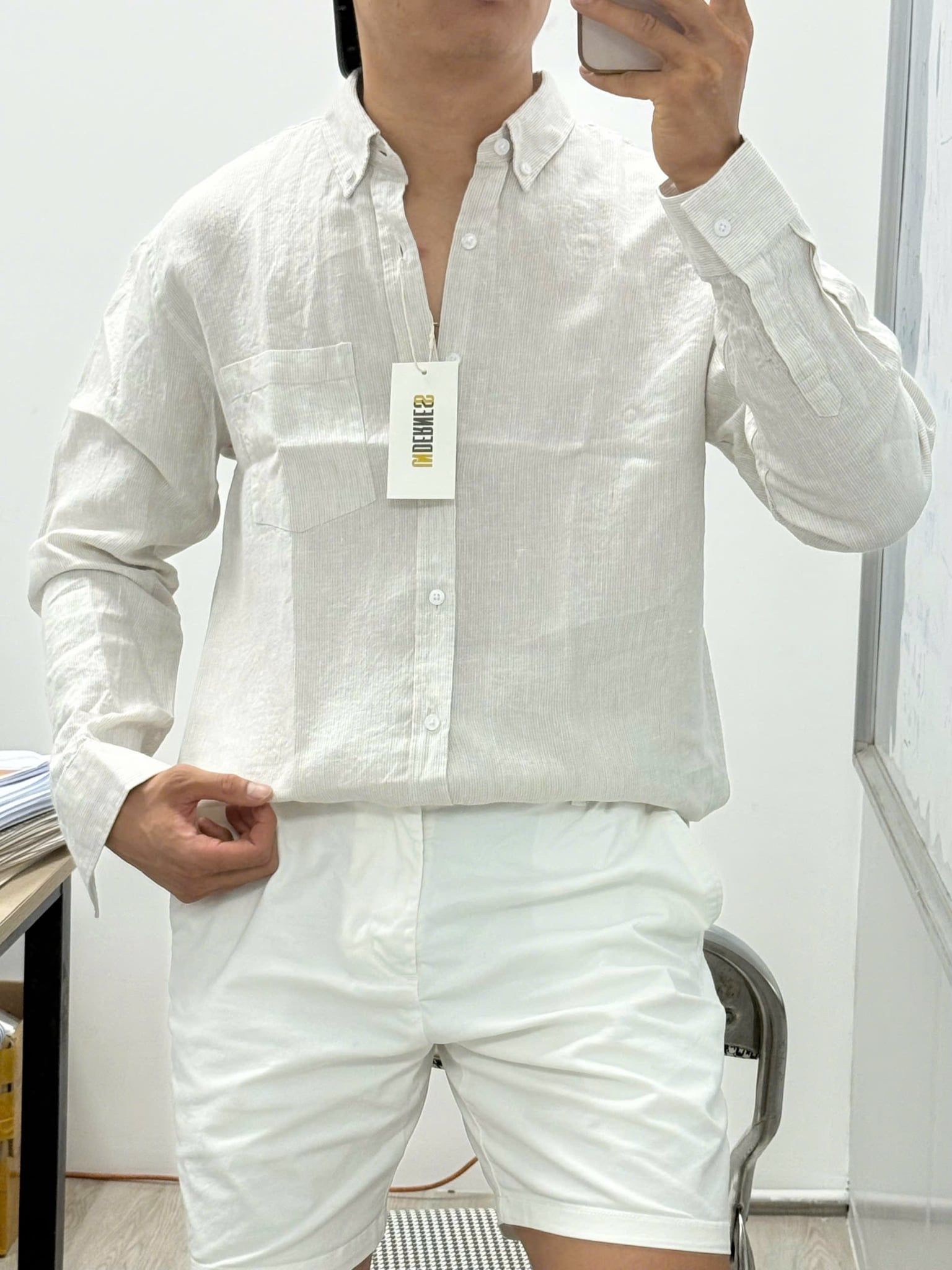  Sơmi UNDERNESS Linen Phối Sọc 