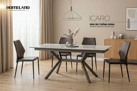 BÀN ĂN KÉO DÀI MẶT ĐÁ ICARO (W) + 4 ghế