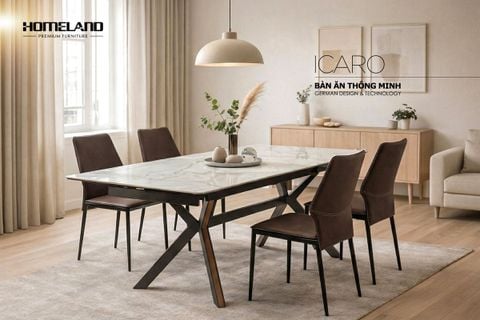 BÀN ĂN KÉO DÀI MẶT ĐÁ ICARO (W) + 4 ghế