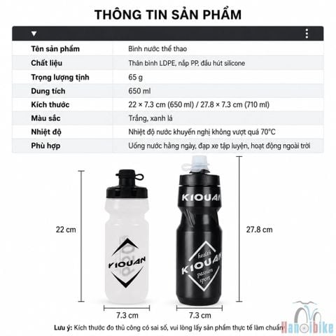 Bình Nước Gắn Xe Đạp Riquan Thể Thao Cao Cấp Dung Tích 650ml