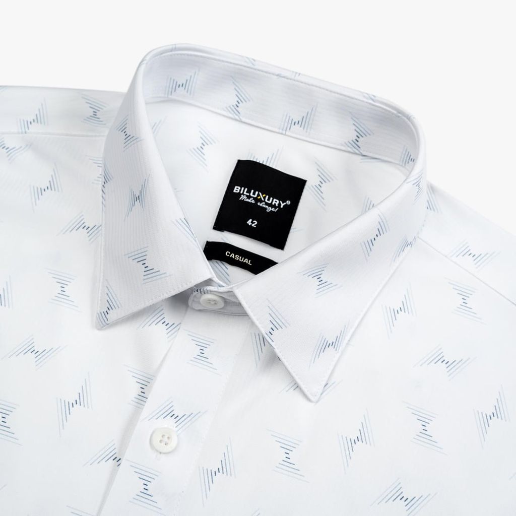  Áo Sơ Mi Trắng Cộc Tay Thiết Kế Hoạ Tiết Cao Cấp 1SMCH626TRK 