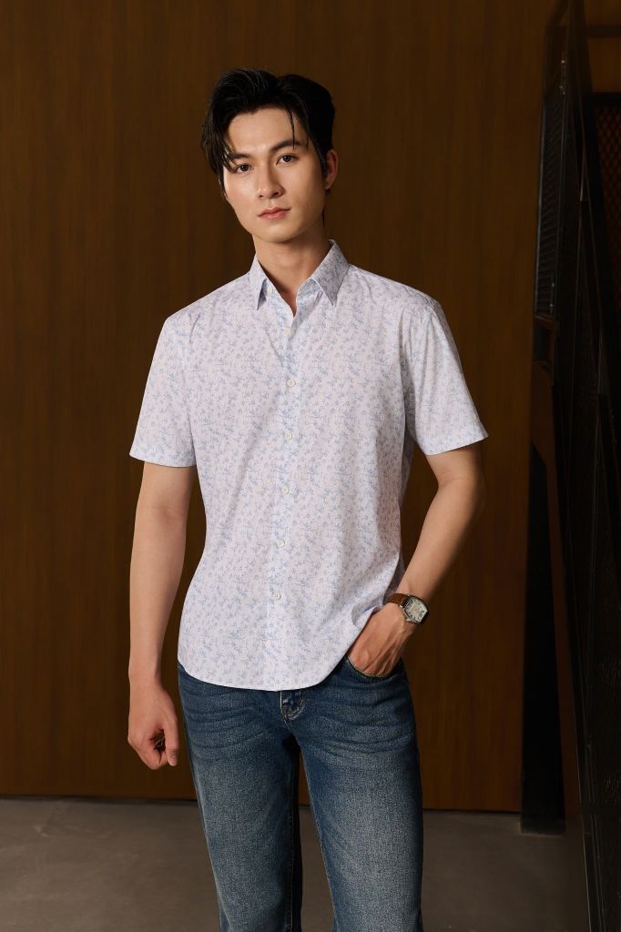  Áo Sơ Mi Cộc Tay Thiết Kế Hoạ Tiết Cao Cấp 1SMCH660TRK 