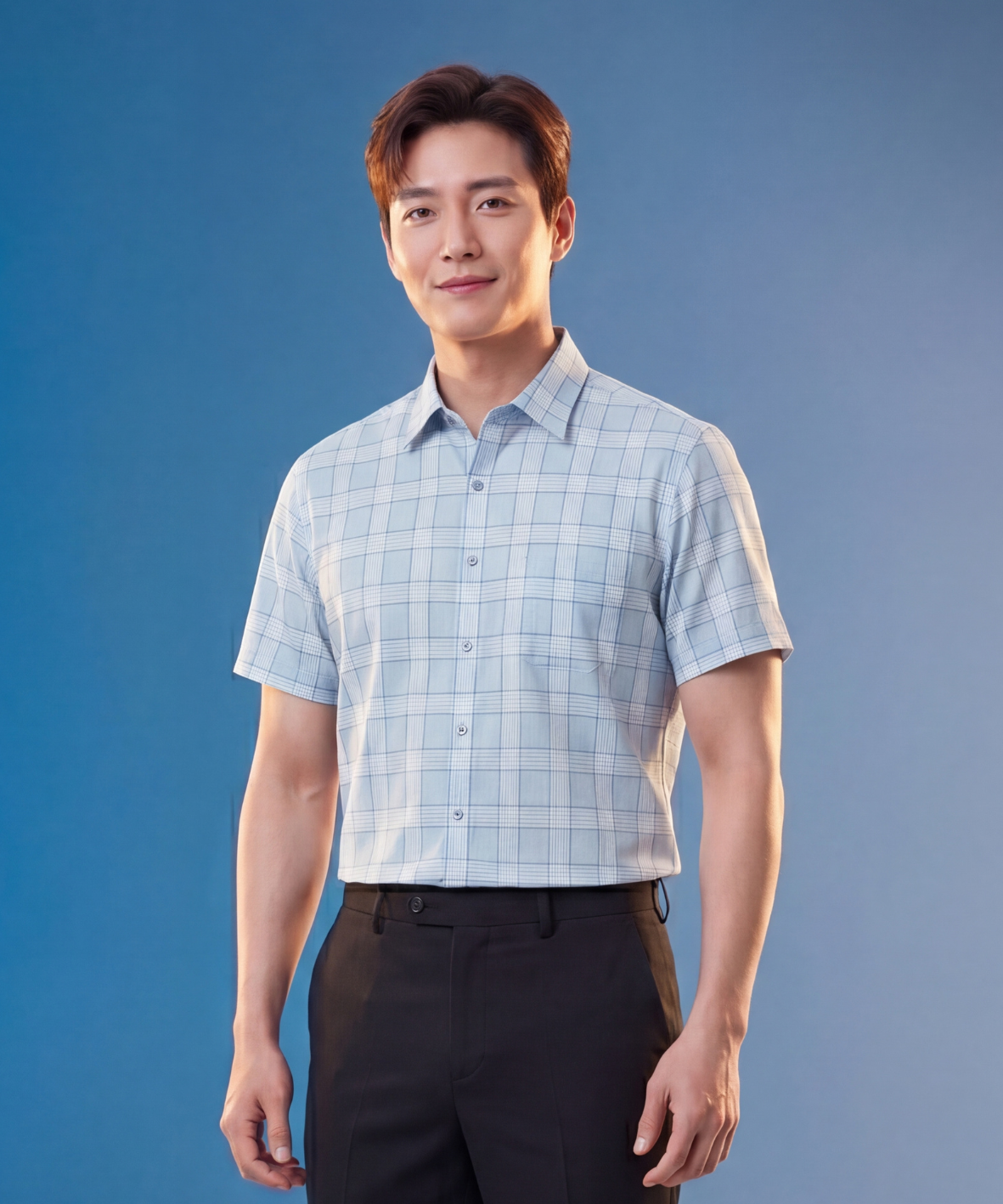  Áo Sơ Mi Xanh Thiết Kế Caro Cao Cấp 1SMCC618XAH 