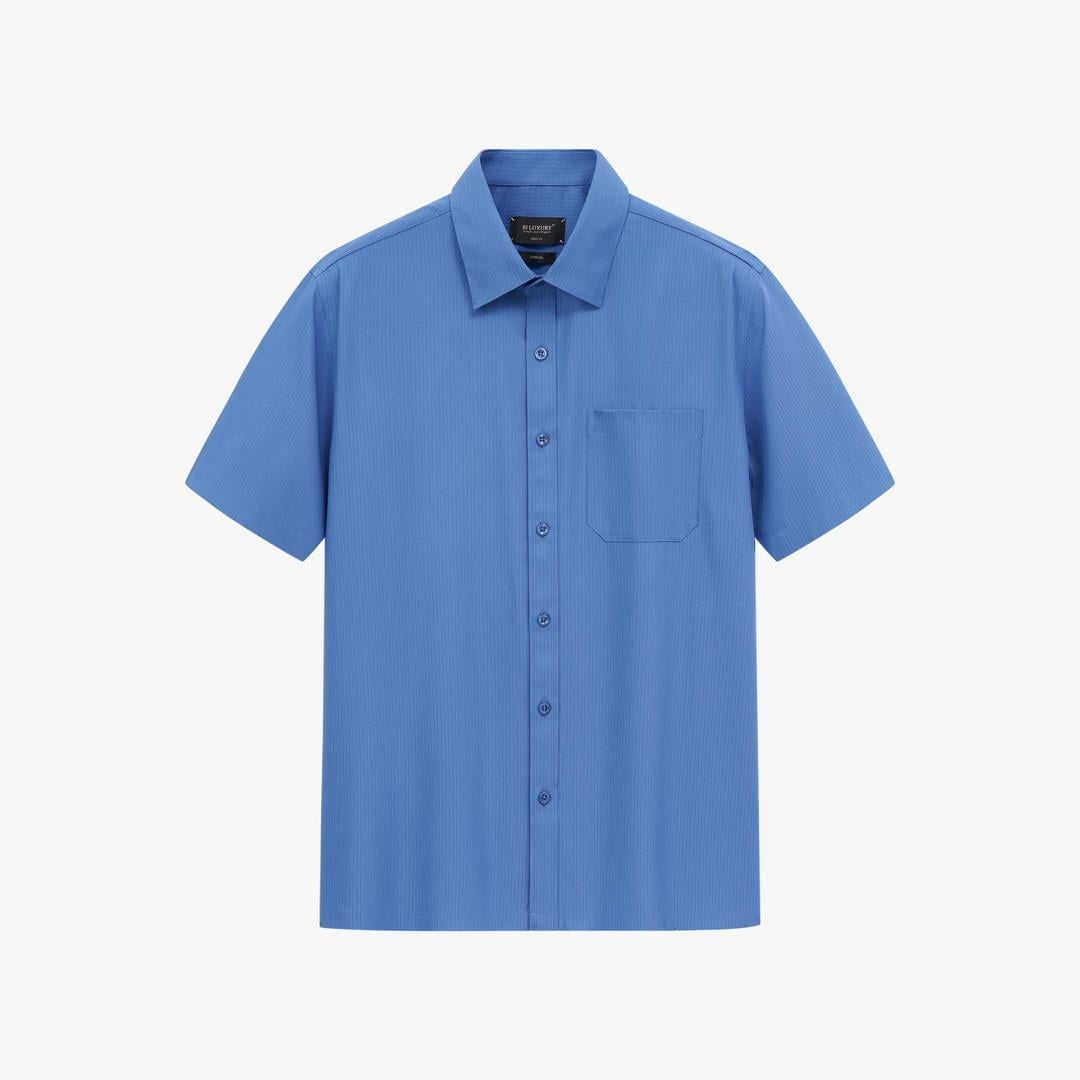  Áo Sơ Mi Cộc Tay Xanh Thiết Kế Túi Ngực Biluxury 9SMCB558XAH 