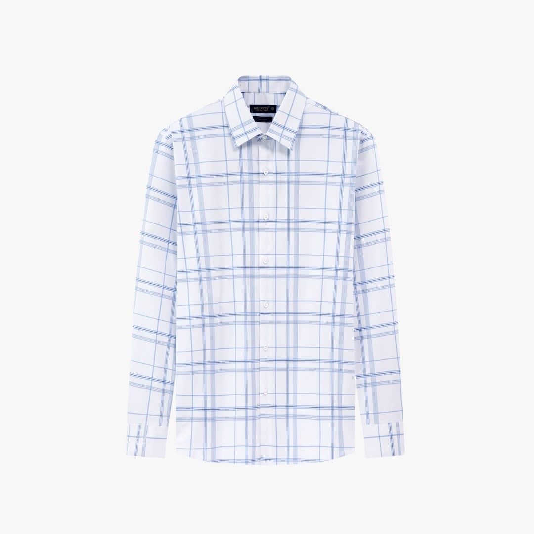  Áo Sơ Mi Trắng Dài Tay Thiết Kế Hoạ Tiết Caro 9SMDC575TRK 