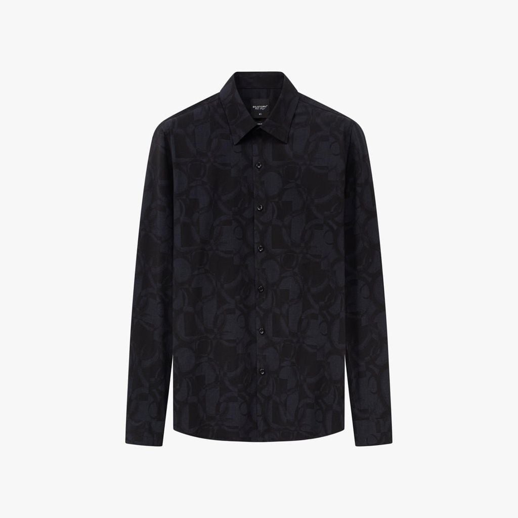  Áo Sơ Mi Dài Tay Đen Thiết Kế Hoạ Tiết Cao Cấp 9SMDH514DEN 