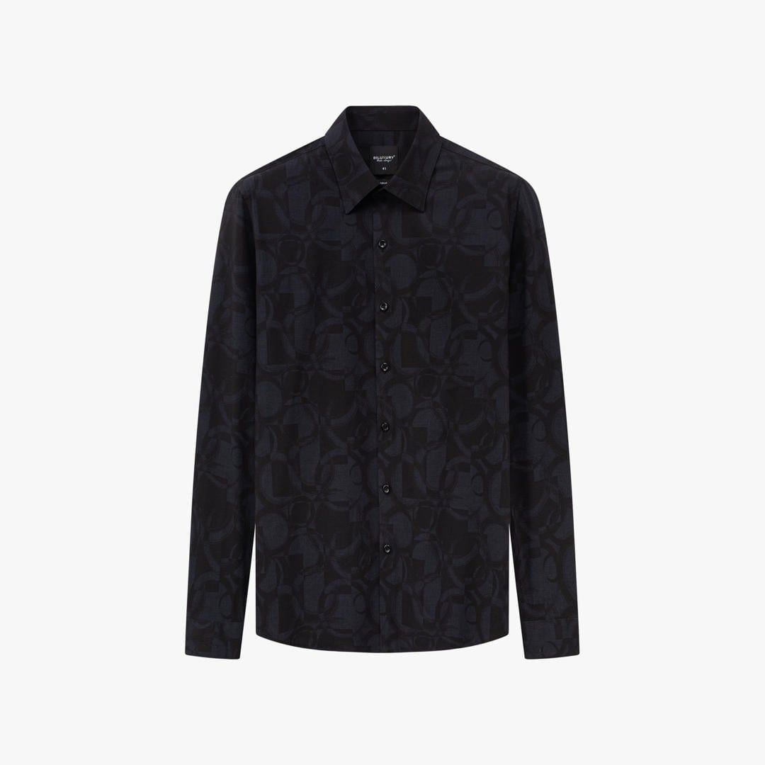  Áo Sơ Mi Dài Tay Đen Thiết Kế Hoạ Tiết Cao Cấp 9SMDH514DEN 