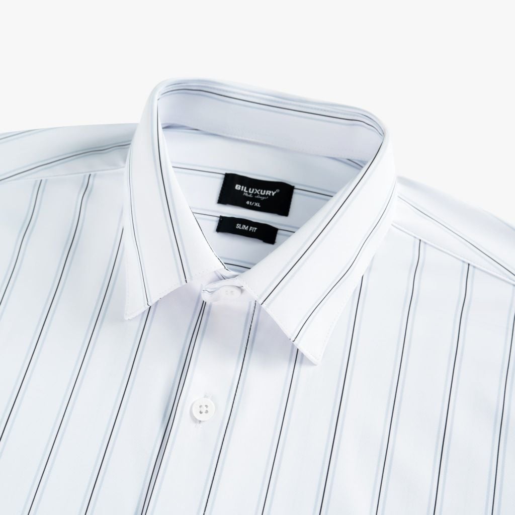  Áo Sơ Mi Dài Tay Trắng Thiết Kế Kẻ Sọc Cao Cấp 9SMDS567TRK 