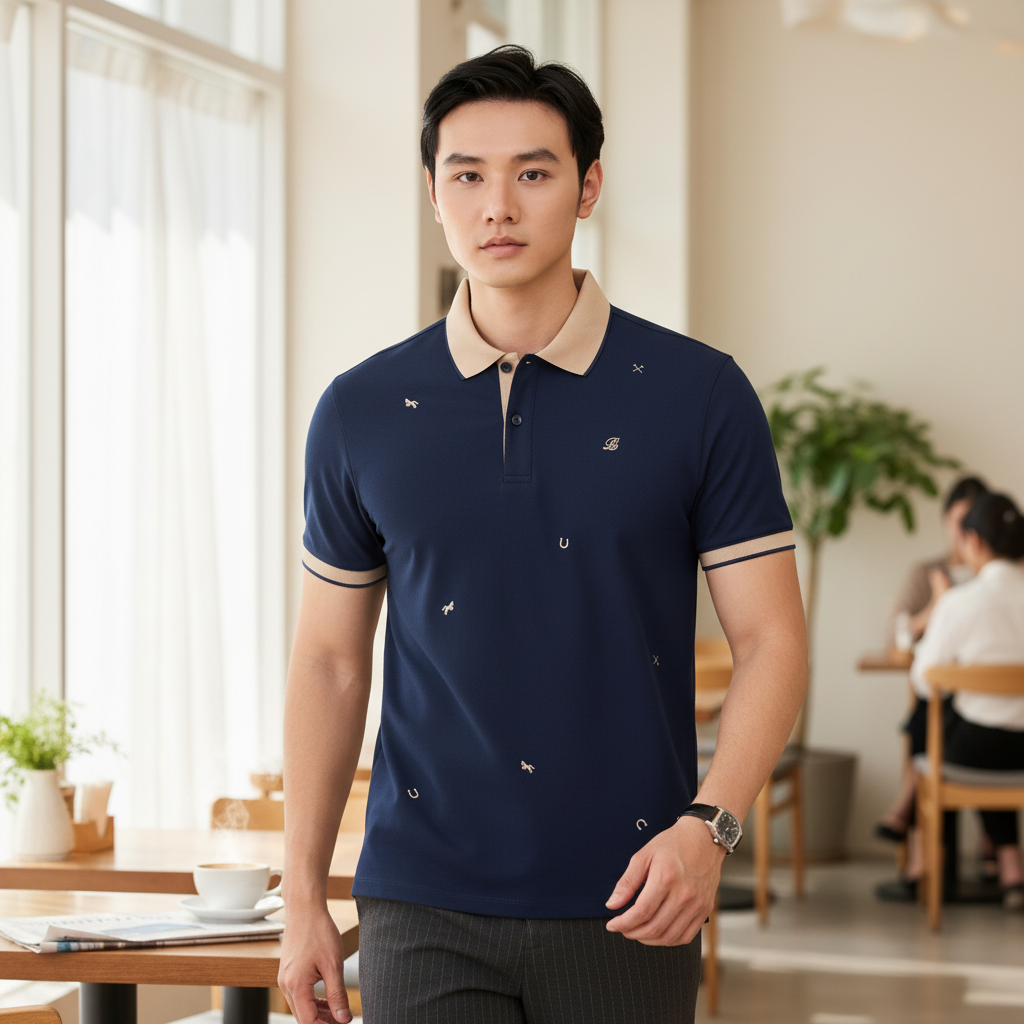  Áo Polo Tím Than Phối Cổ Be Thiết Kế Hoạ Tiết Biluxury 1APCT628TTT 