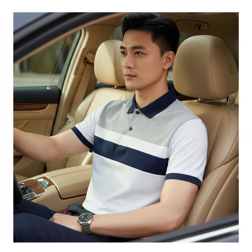  Áo Polo Trắng Thiết Kế Đường Kẻ Sọc Cao Cấp 9APCS516TRK 