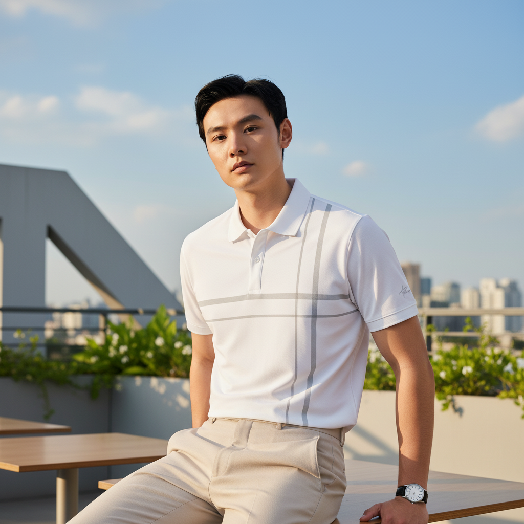  Áo Polo Trắng Thiết Kế Đường Kẻ Sọc Cao Cấp 1APCT629TRK 