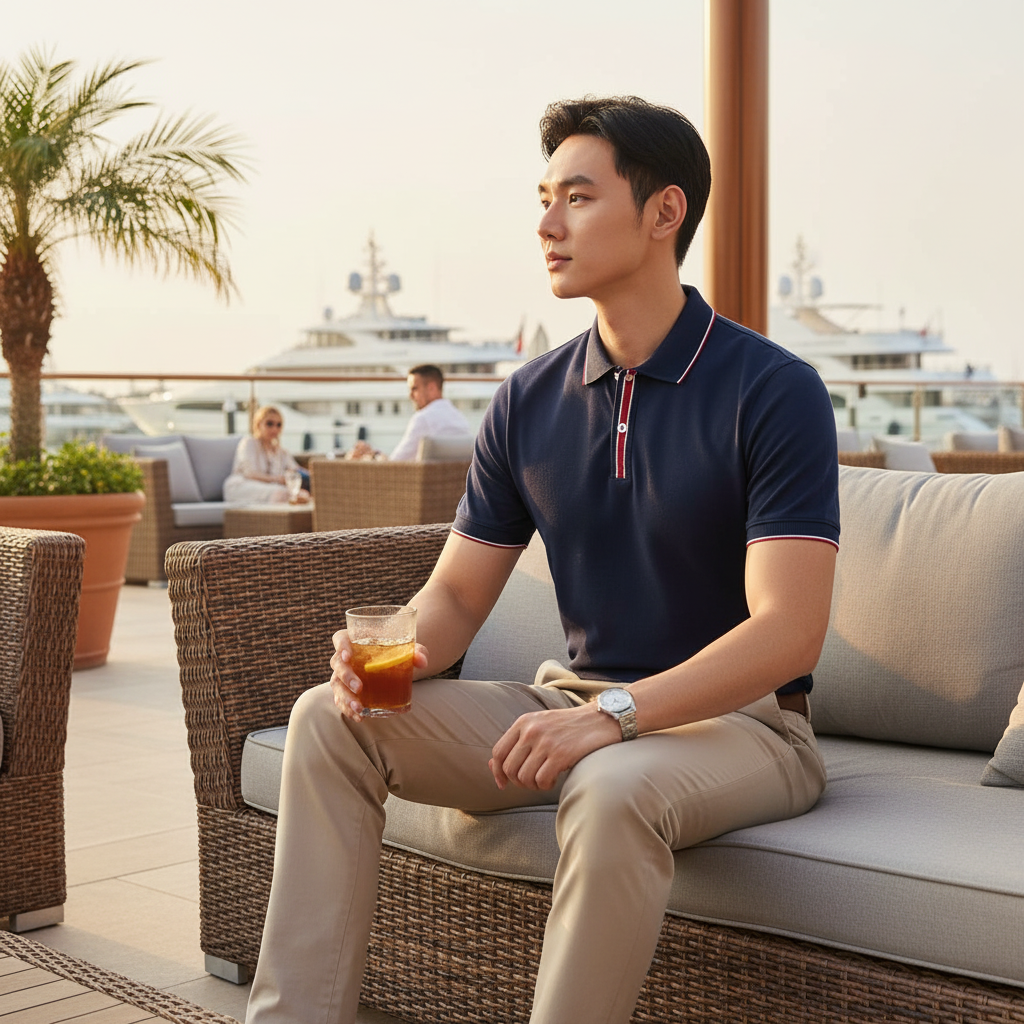  Áo Polo Tím Than Phối Cổ Thiết Kế Hoạ Tiết Biluxury 1APCT600TTT 