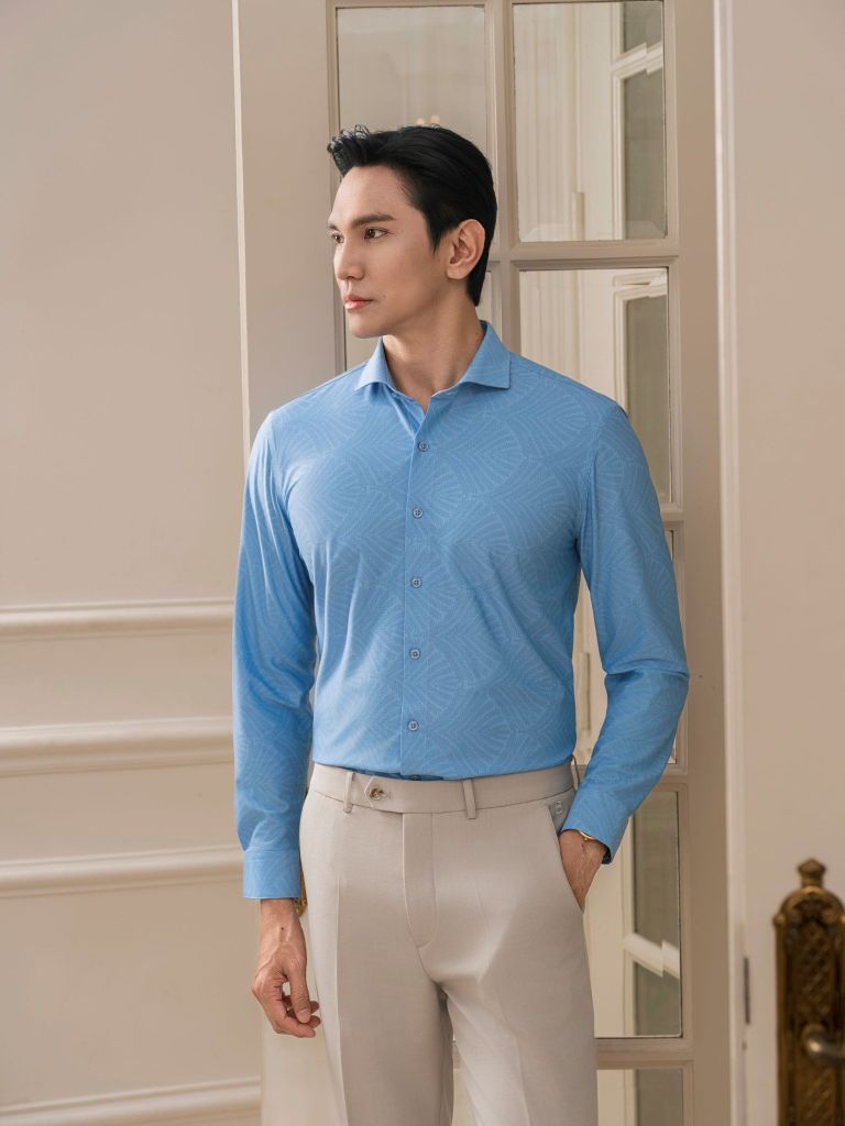  Áo Sơ Mi Dài Tay Phối Hoạ Tiết Cao Cấp, Chống Nhăn Nhàu, Chống Bám Bẩn 9SMDH508XNH 