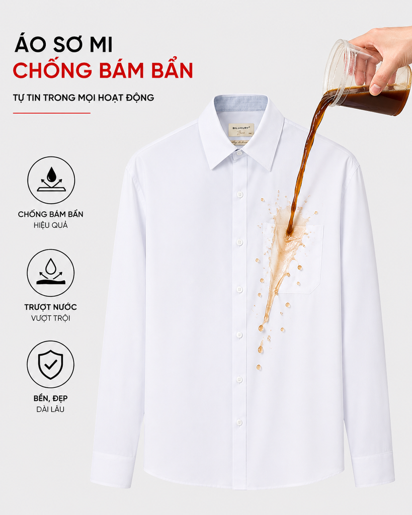  Áo Sơ Mi Trắng Thiết Kế Chống Bám Bẩn 1SMDB600TRK 