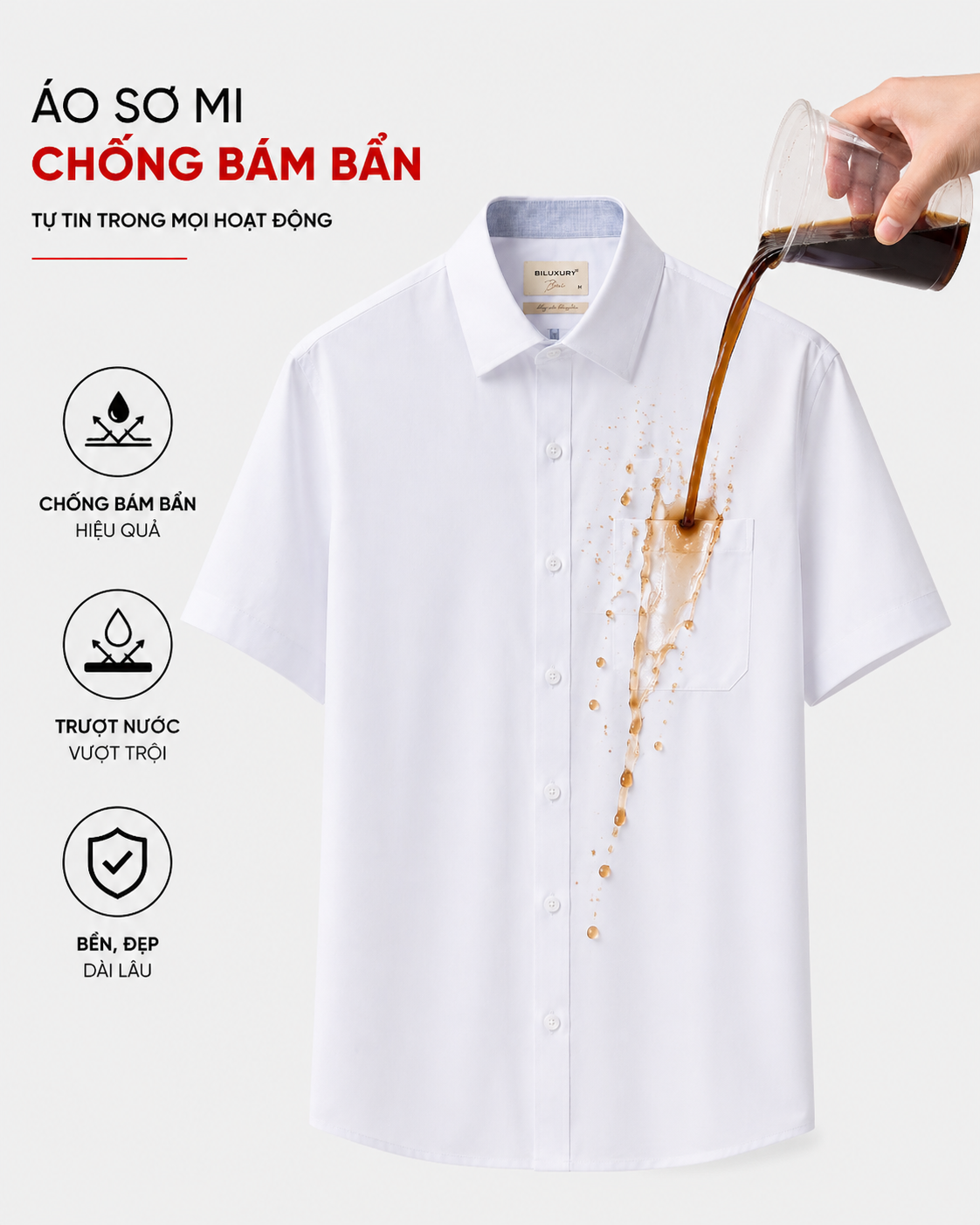  Áo Sơ Mi Trắng Công nghệ CHỐNG BÁM BẨN Cao Cấp 1SMCB635TRK 