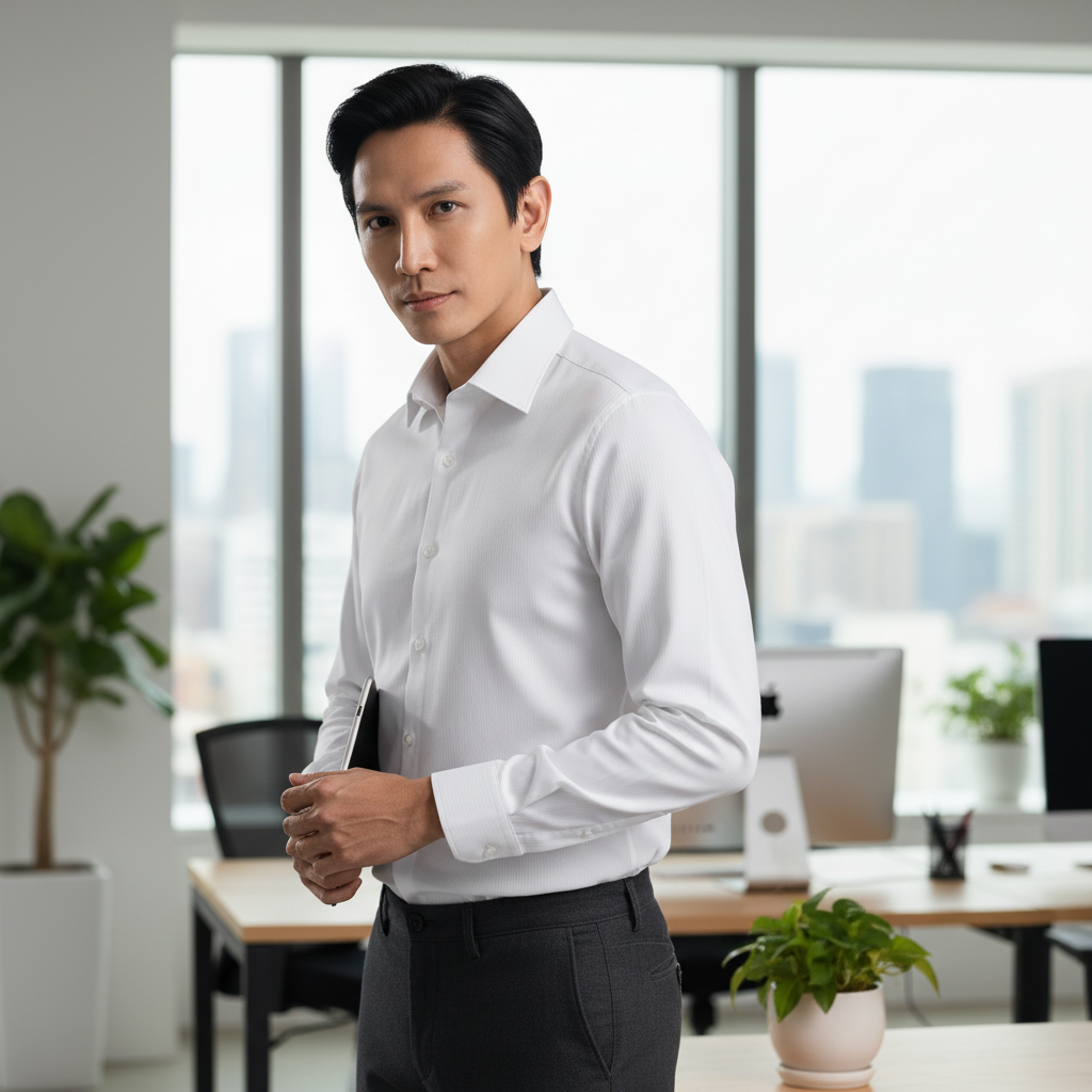  Áo Sơ Mi Dài Tay Trắng Cao Cấp, Chống Nhăn Nhàu, Chống Bám Bẩn 9SMDT539TRK 