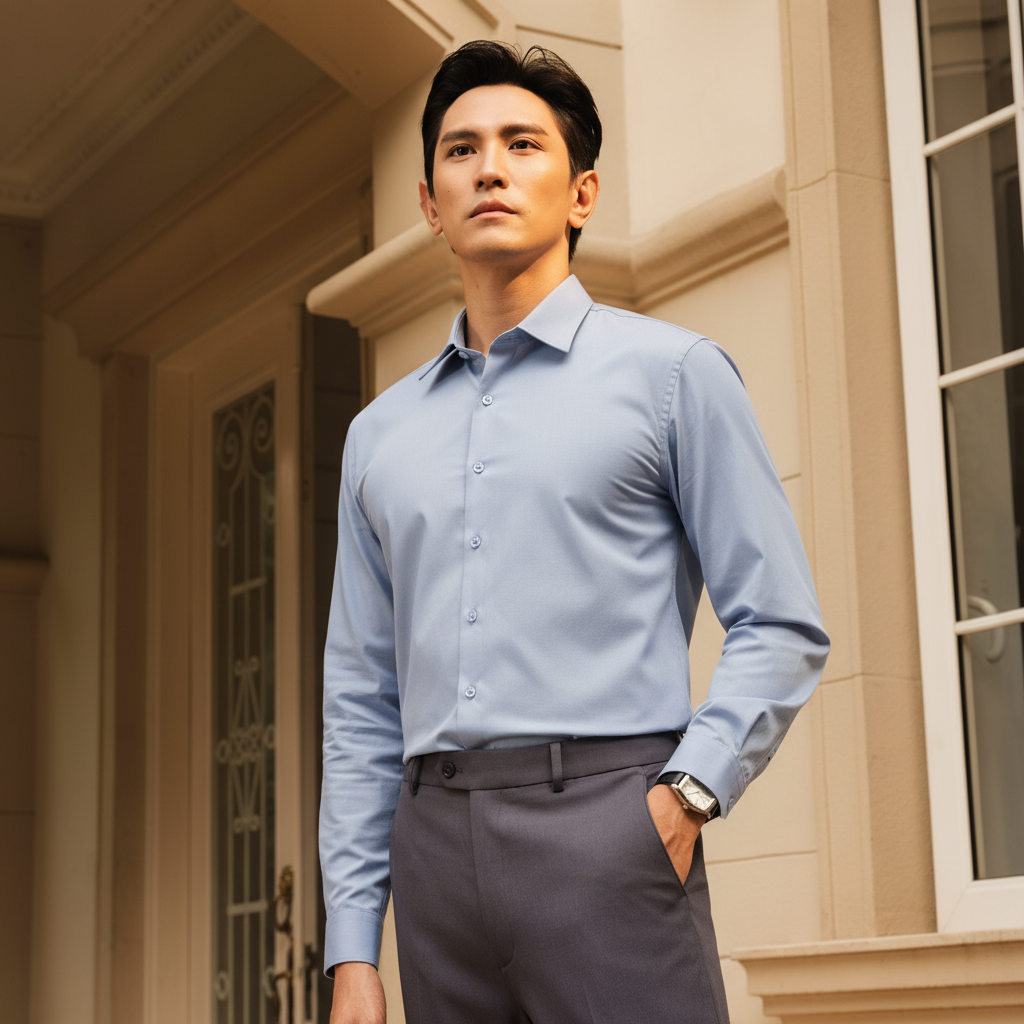  Áo Sơ Mi Dài Tay Ghi Đá Thiết Kế Hoạ Tiết Ẩn Cao Cấp 9SMDH570GHD 