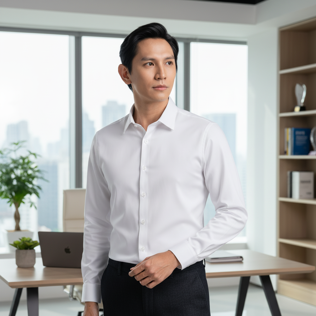  Áo Sơ Mi Dài Tay Trắng Cao Cấp, Chống Nhăn Nhàu, Chống Bám Bẩn 9SMDH560TRK 