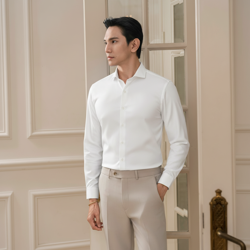  Áo Sơ Mi Dài Tay Trắng Cao Cấp, Chống Nhăn, Chống Bám Bẩn 9SMDT504TRK 