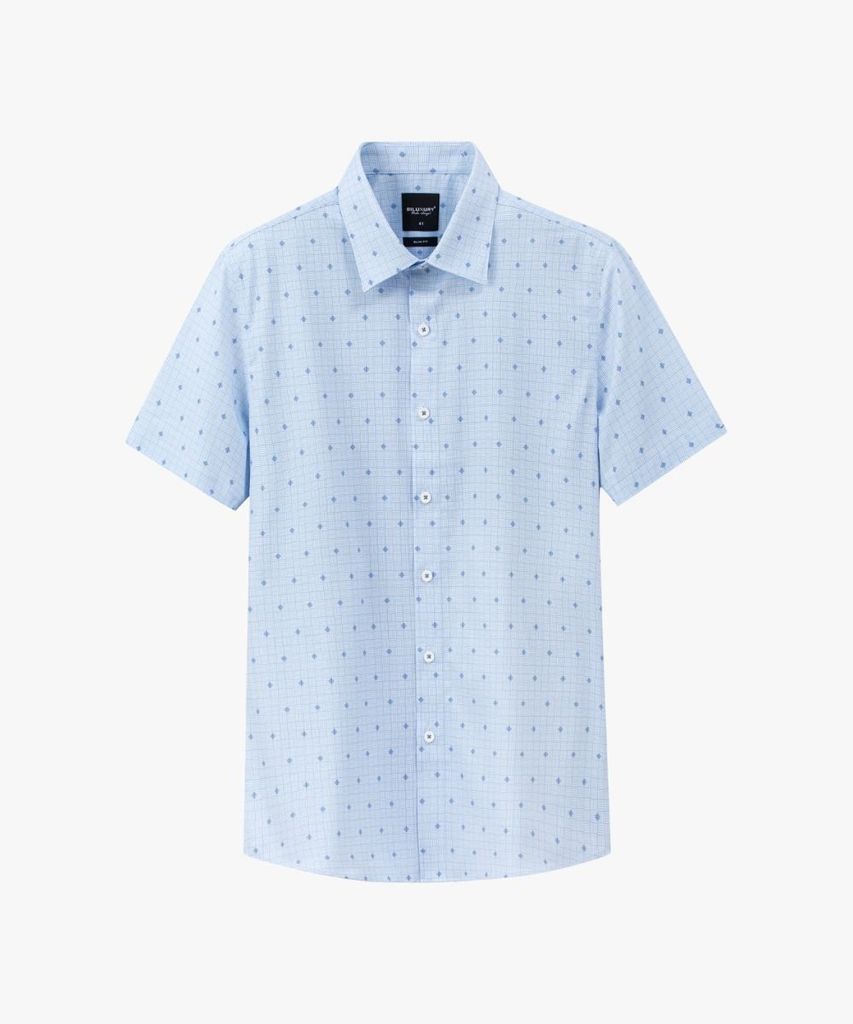  Áo Sơ Mi Cộc Tay Xanh, Hoạ Tiết, Kháng Khuẩn, Bền Màu 9SMCH511XAH 