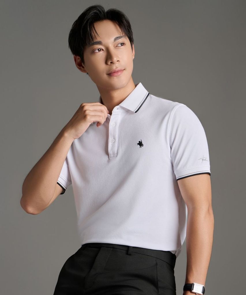  Áo Polo Trắng Hoạ Tiết, Kháng Khuẩn, Chống Nhăn, Bền Màu 9APCB560TRK 