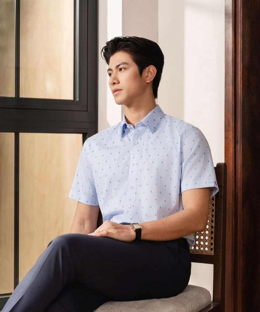  Áo Sơ Mi Cộc Tay Xanh, Hoạ Tiết, Kháng Khuẩn, Bền Màu 9SMCH511XAH 