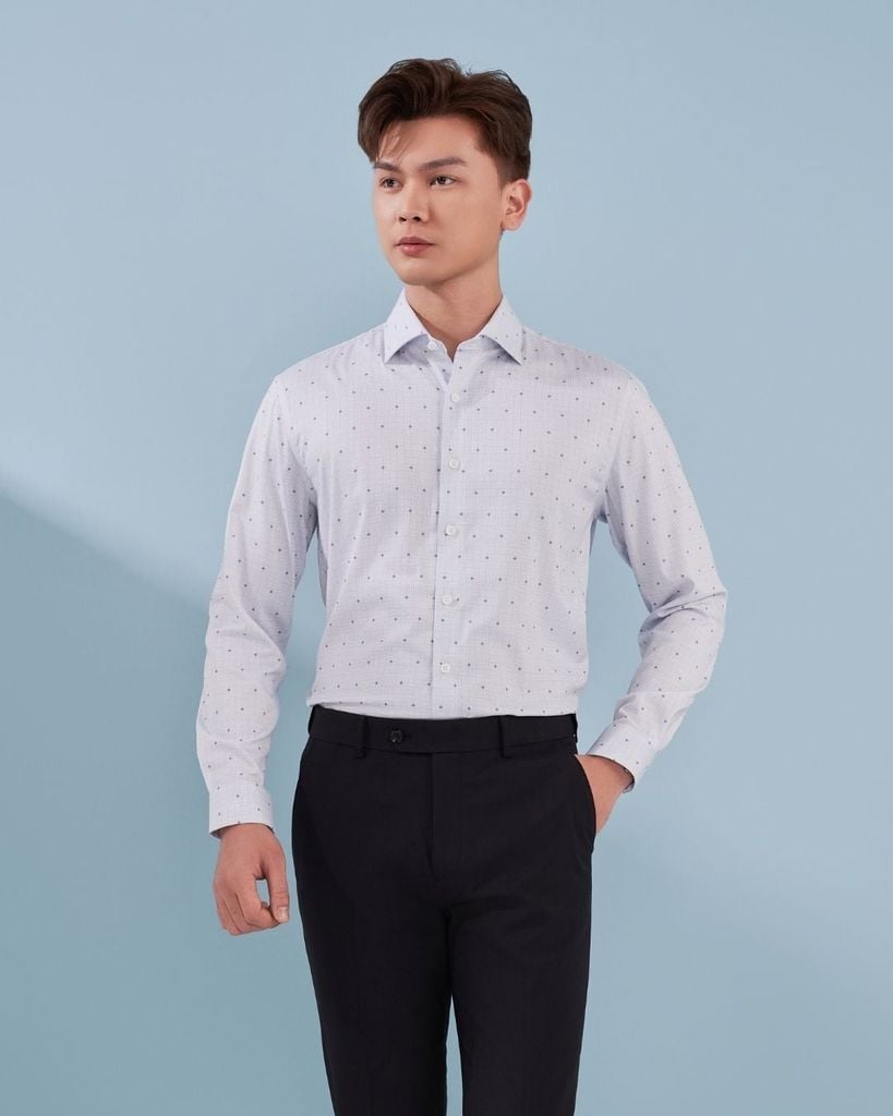 Áo Sơ Mi Dài Tay Xanh Nhạt Thiết Kế Hoạ Tiết Cao Cấp 9SMDH556XNH 