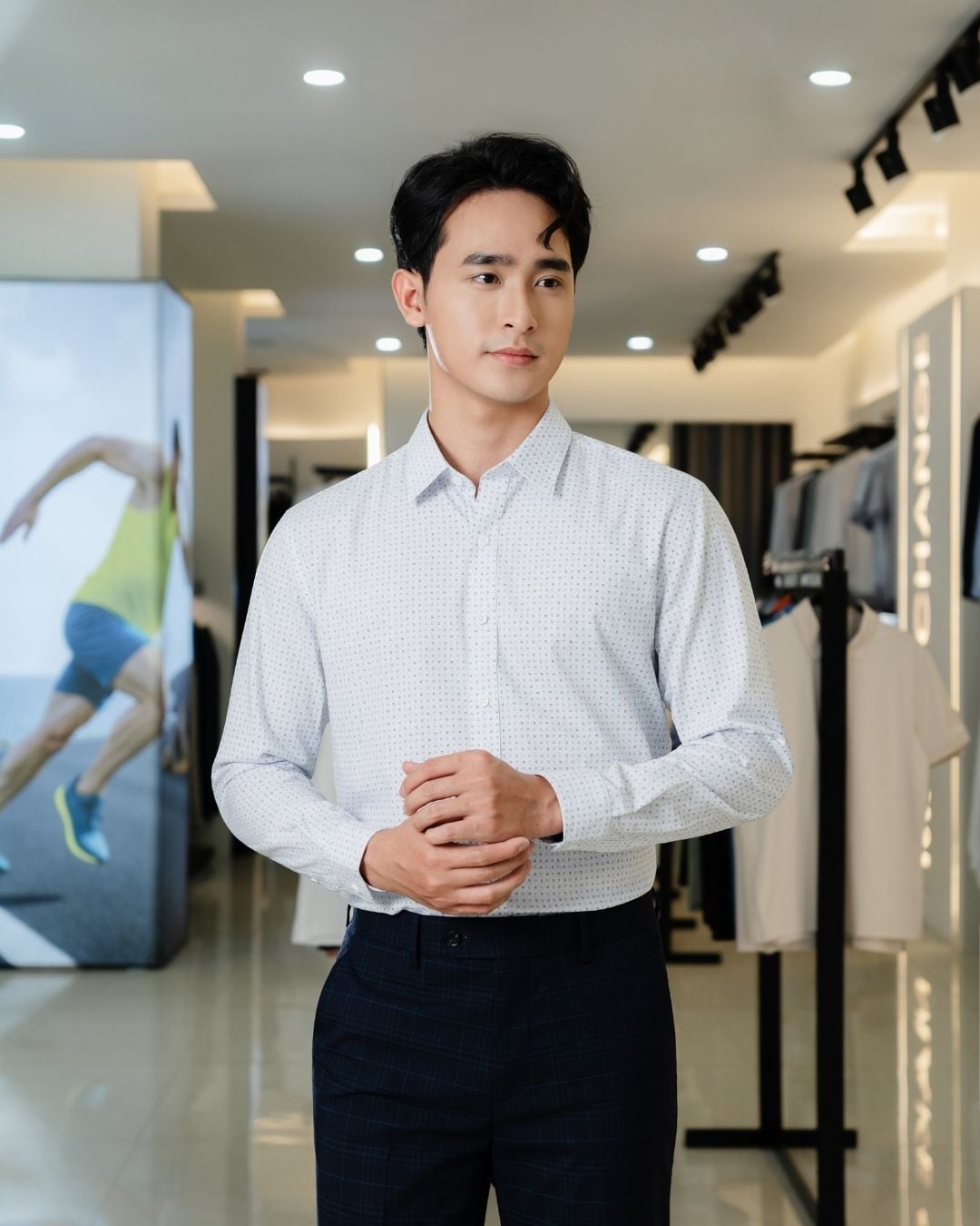 Áo Sơ Mi Dài Tay Xanh Nhạt Thiết Kế Hoạ Tiết Cao Cấp 9SMDH556XNH 