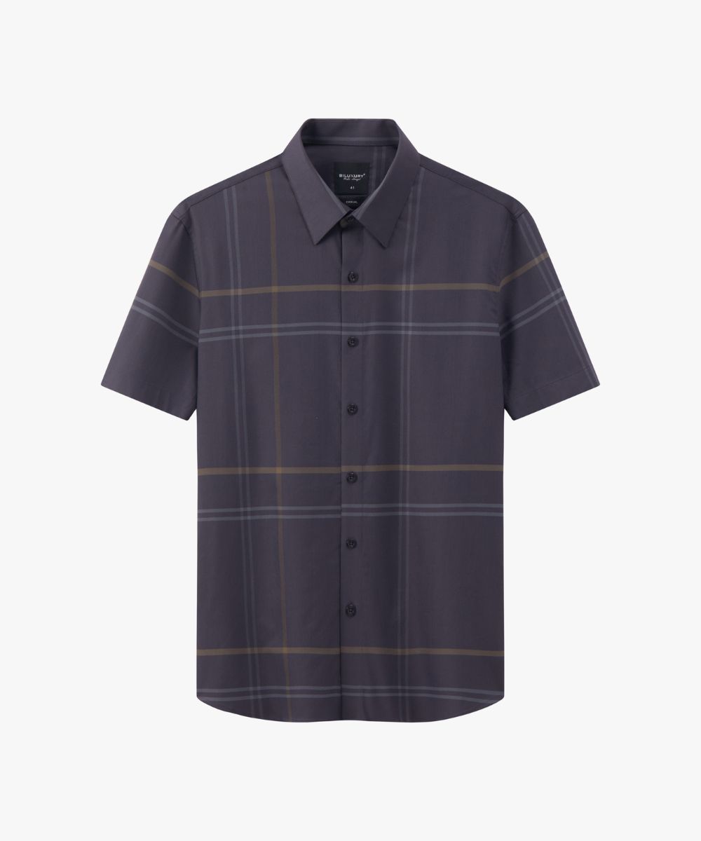  Áo Sơ Mi Ghi Tối Ngắn Tay Hoạ Tiết Kẻ, Kháng Khuẩn, Bền Màu 7SMCC328GHT 