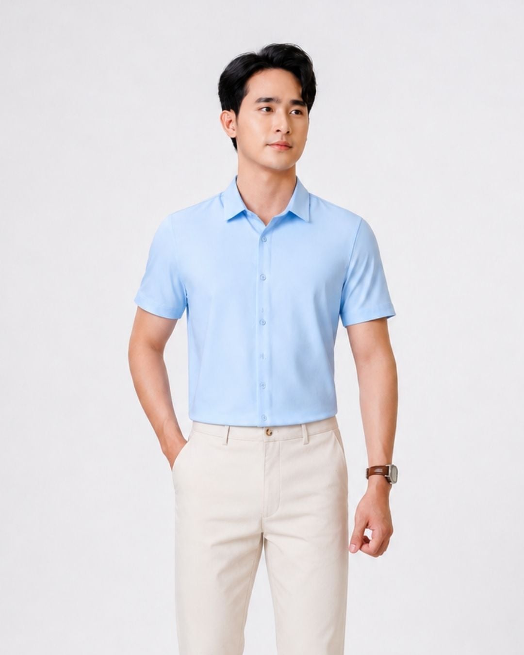  Áo Sơ Mi Xanh Nhạt Thiết Kế Basic 1SMCB636XAH 