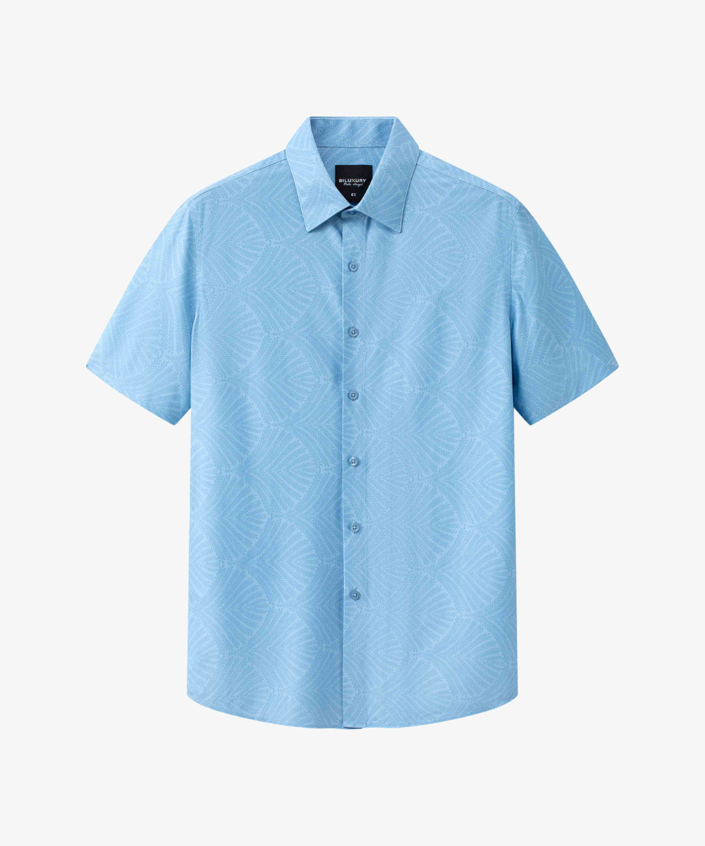  Áo Sơ Mi Cộc Tay Xanh Hoạ Tiết Chìm, Thoáng Mát, Chống Nhăn 9SMCH520XNH 