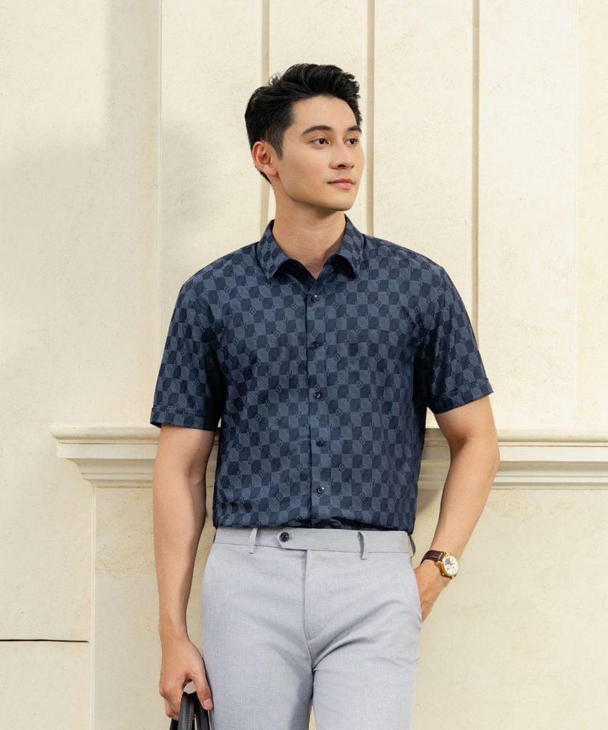  Áo Sơ Mi Tím Than Tối Ngắn Tay Gracell, Kháng Khuẩn, Bền Màu 7SMCH324TTT 