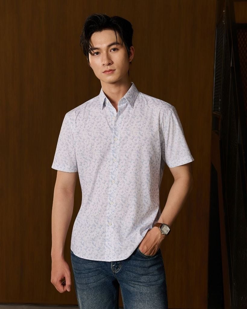  Áo Sơ Mi Cộc Tay Thiết Kế Hoạ Tiết Cao Cấp 1SMCH660TRK 