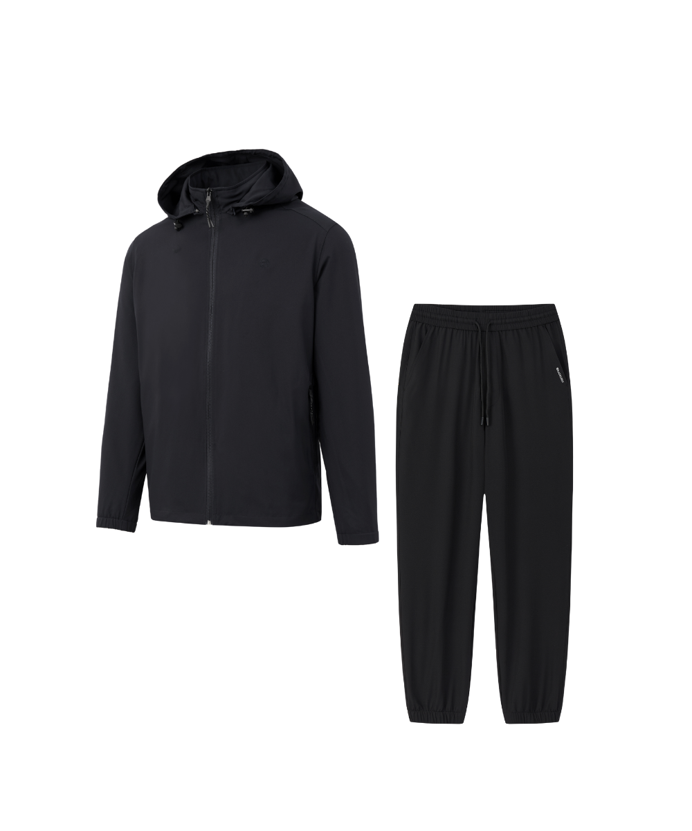  Combo Áo Khoác + Quần Gió Chống Nước, Chống Bám Bẩn Tốt 9AG2T001DEN + 9QGDB001DEN - Tặng 1 Đôi Tất 