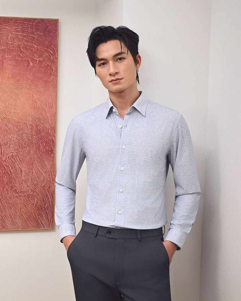  Áo Sơ Mi Dài Tay Ghi Xám Thiết Kế Hoạ Tiết Cao Cấp 1SMDH602GHX 