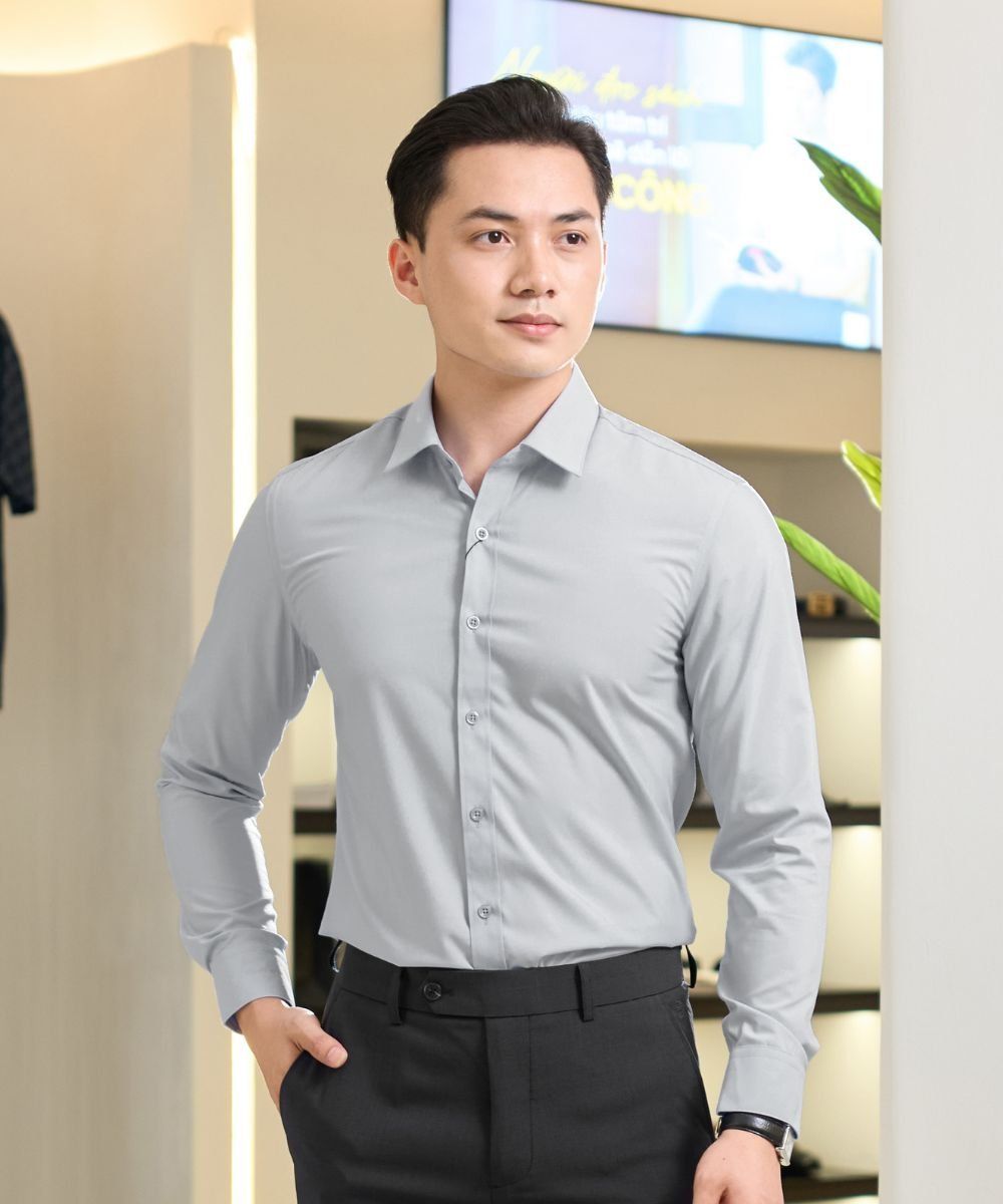  Áo Sơ Mi Ghi Sáng Dài Tay Cao Cấp, Chống Nhăn, Kháng Khuẩn 9SMDB547GHS 