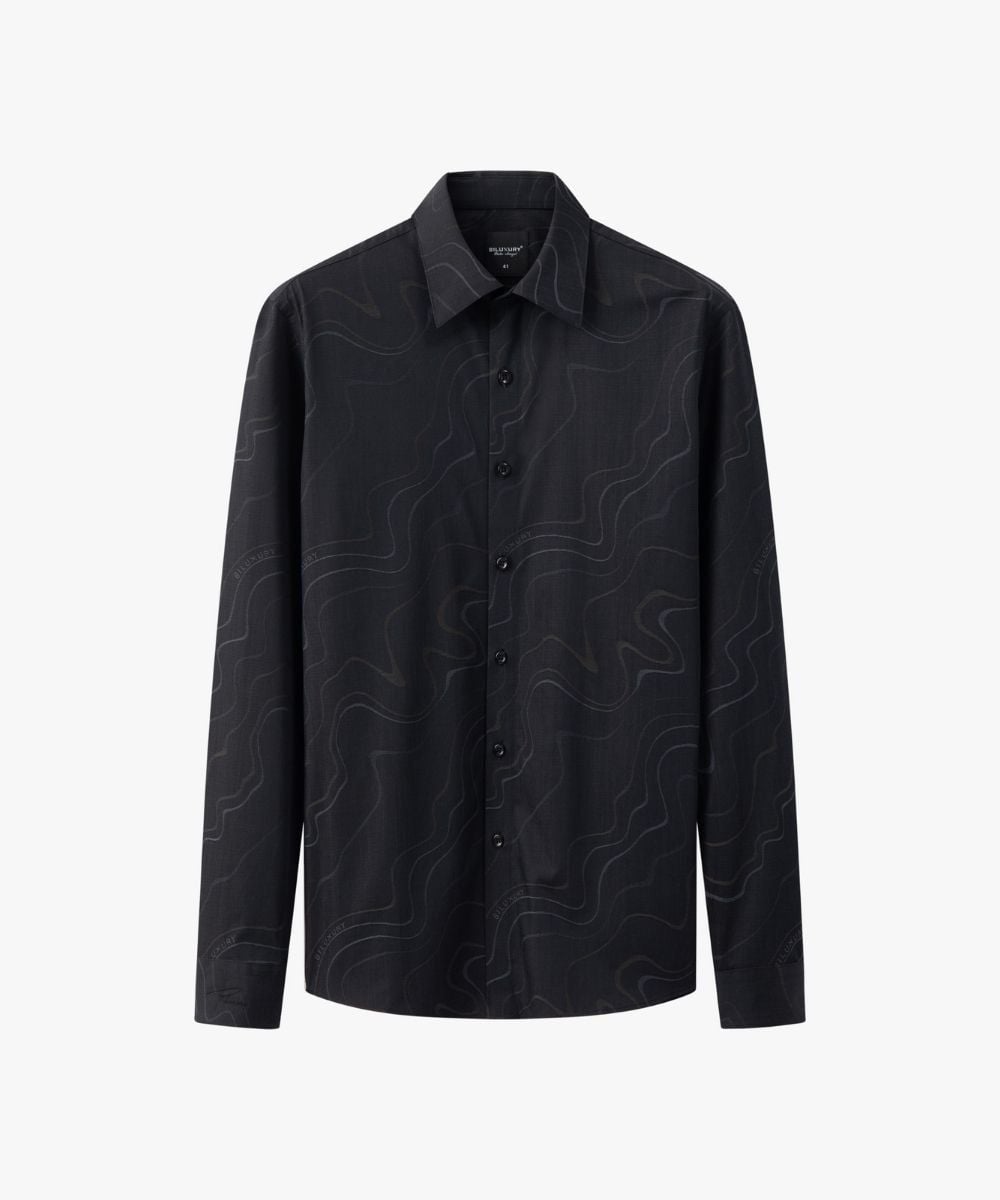  Áo Sơ Mi Dài Tay Phối Hoạ Tiết Cao Cấp, Chống Nhăn Nhàu, Chống Bám Bẩn 8SMDH453DEN 